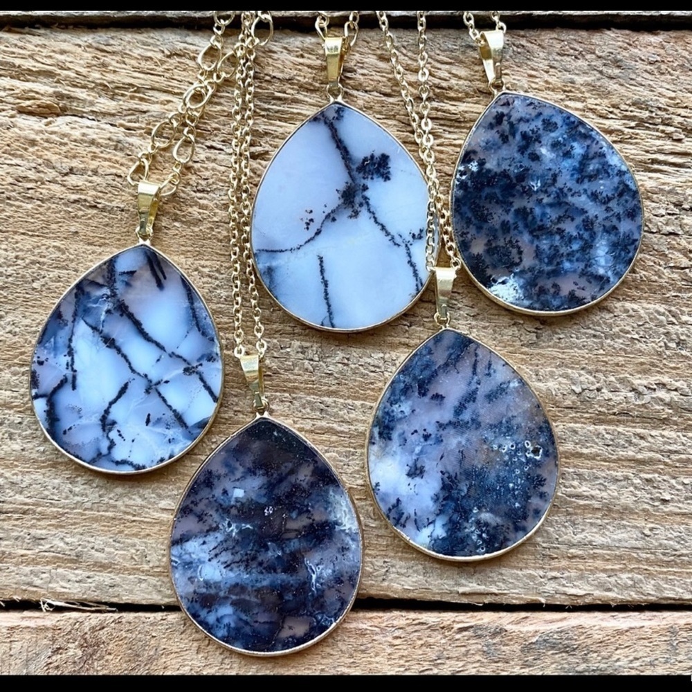 Black & White Moss Agate Pendant Necklace